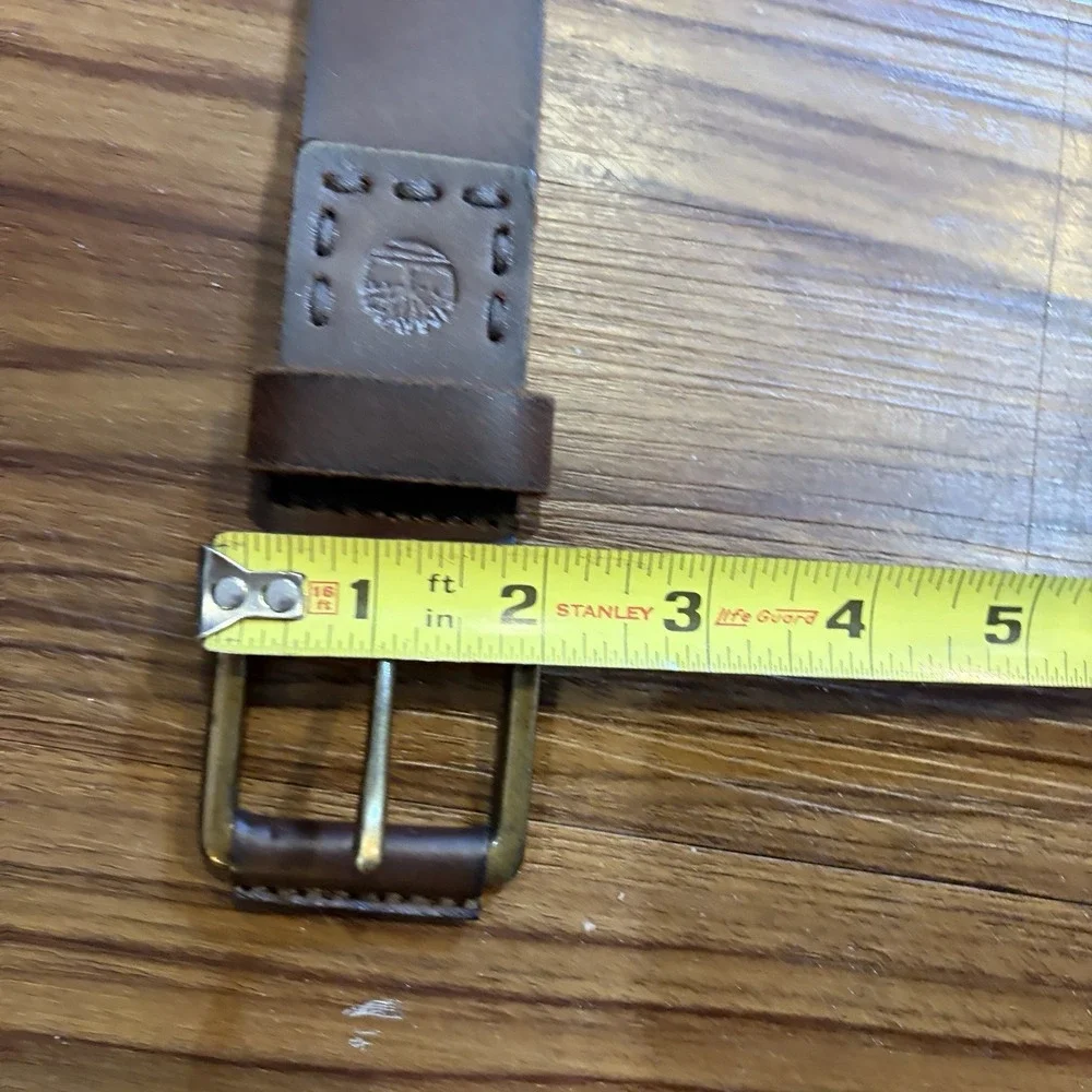 Timberland Brown Genuine Leather Belt Men's Size 34 Brown Top Stitching